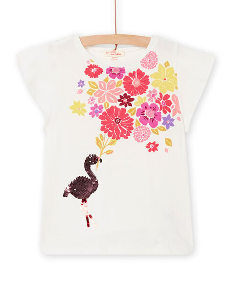 Camiseta con dibujo de flamenco con lentejuelas de color crudo, para niña NAFLATI1 / 22S901R2TMC001