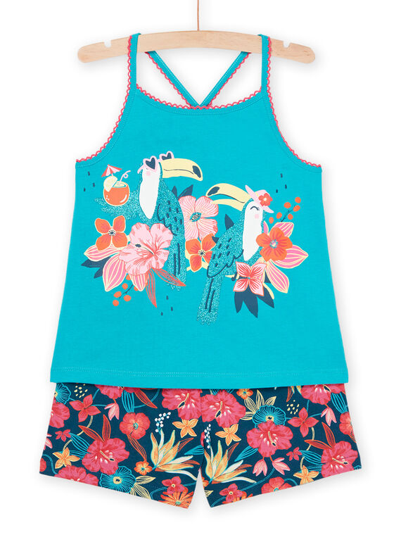 Pijama turquesa con estampado de tucanes y flores. REFAPYJTOU / 23SH11H2PYJ202