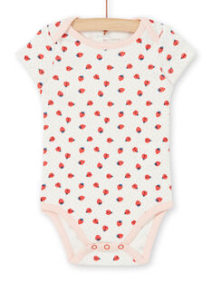 Body de algodón con estampado de fresas, de color crudo y rojo, para bebé niño LEFIBODANI / 21SH132CBDL001