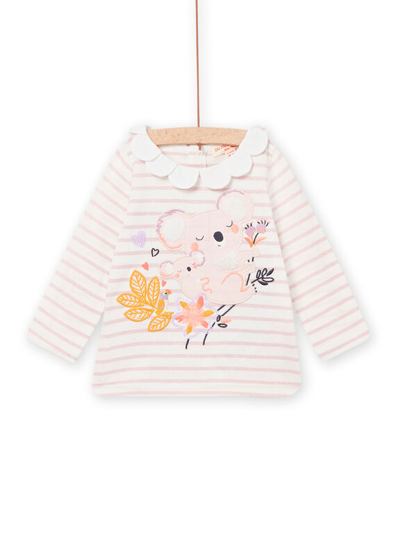 Camiseta de rayas con cuello de flor y estampado de koala para bebé niña NIMOBRA / 22SG09N1BRAD327