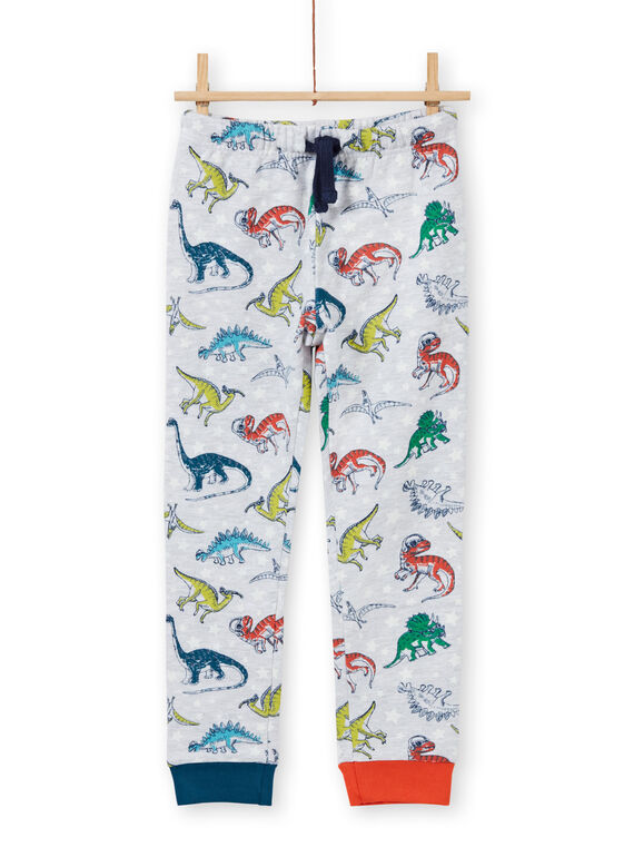 Pijama de color gris jaspeado fosforescente con estampado de dinosaurio para niño MEGOPYJAOP / 21WH1282PYJJ922