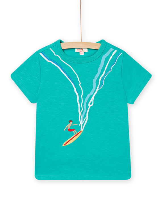 Camiseta de manga corta azul claro con estampado de surfista para niño NOWATI7 / 22S902V7TMCG621