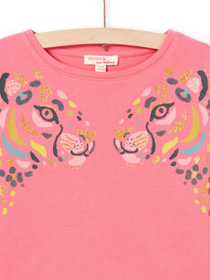 Camiseta de manga larga de color rosa con estampado de leopardo para niña MAKATEE2 / 21W901I1TMLD305