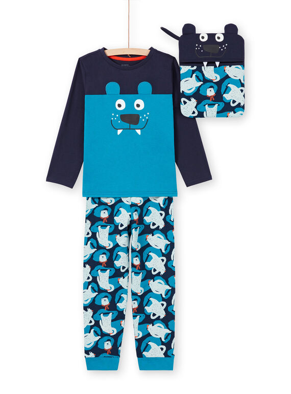 Pijama de camiseta y pantalón azul y azul marino para niño MEGOPYJMAN2 / 21WH1271PYG705