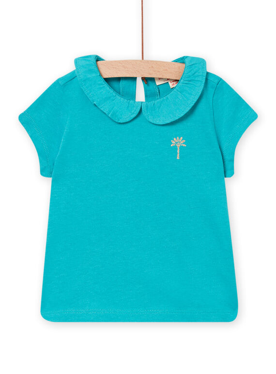 Camiseta de cuello Peter Pan turquesa para bebé niña NIJOBRA8 / 22SG09C2BRA202
