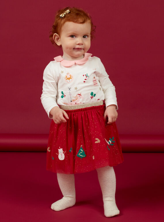 Vestido rojo de tul con estampado de Navidad para bebé niña MINOJUP / 21WG09Q1JUP050