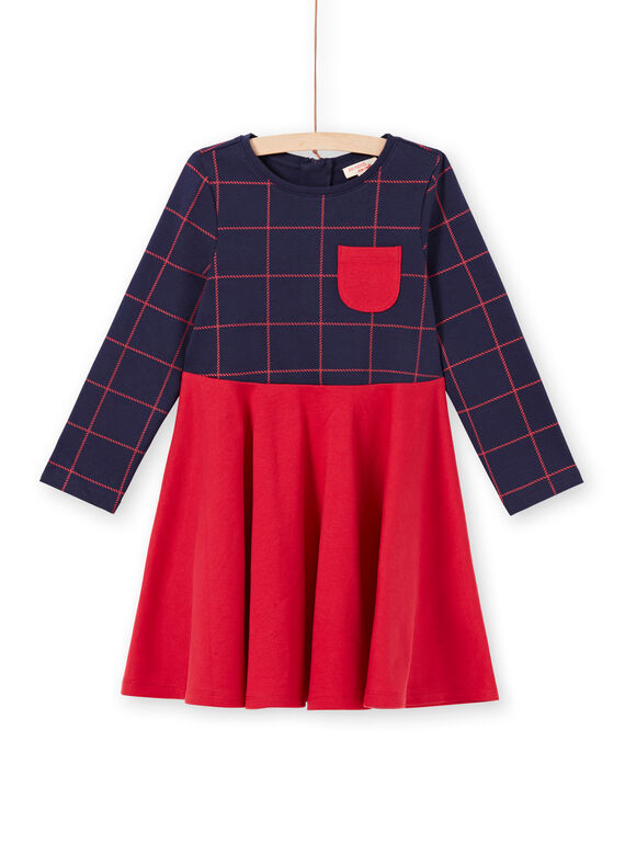 Vestido de manga larga bicolor de color azul noche y rojo para niña MAJOROB6 / 21W90125ROBC205
