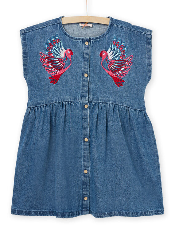 Vestido vaquero de manga corta con estampado de loros PAGOROB2 / 22W901O1ROBP274