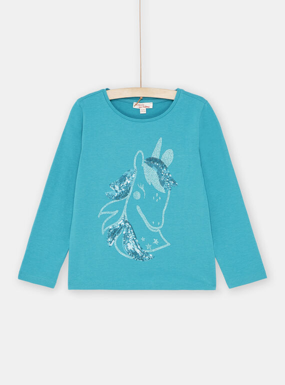 Camiseta con lentejuelas de color turquesa para niña SAJOYTEE6 / 23W901F2TML202