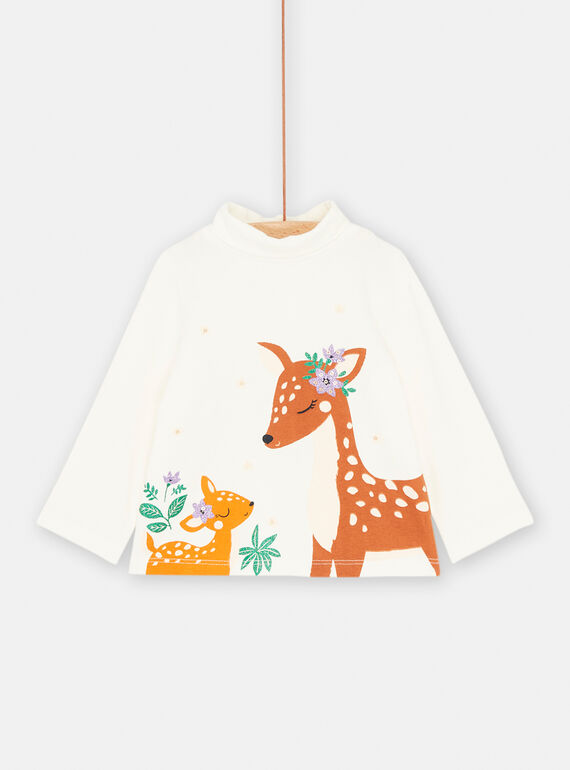 Jersey fino de color crudo con estampado animal para bebé niña SIKHOSOUP / 23WG09Q1SPL001