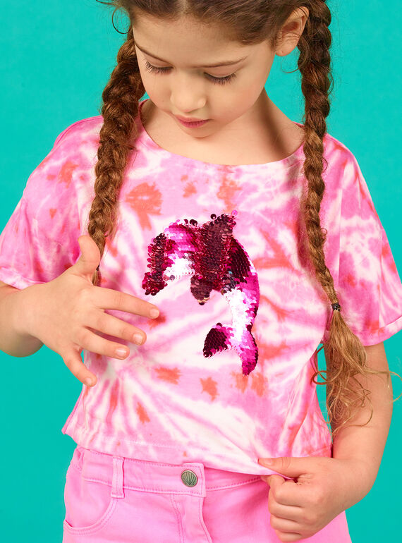 Camiseta corta de color rosa y crudo con lentejuelas reversibles LABONTI4 / 21S901W1TMC000