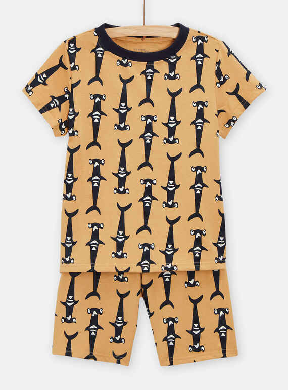 Pijama de color beige con estampado de tiburón fosforescente para niño TEGOPYCREQ / 24SH1253PYJ808