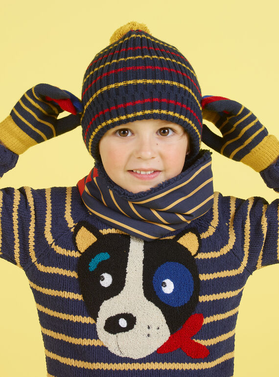 Gorro de color azul noche y rojo de rayas con borla para niño MYOGROBON2 / 21WI0254BON705