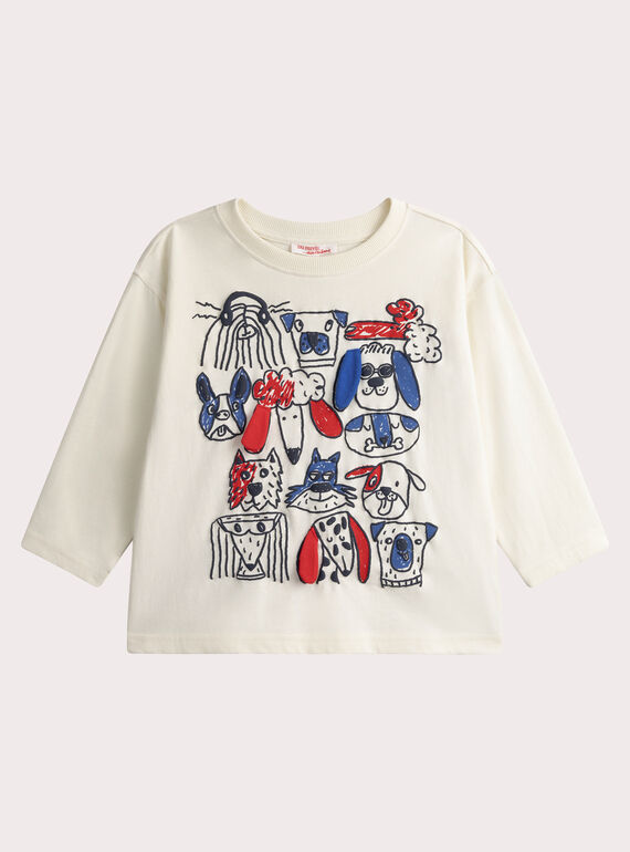 Camiseta de manga larga de color crudo con dibujo de perro WOKATEE1 / 25S90231TML005