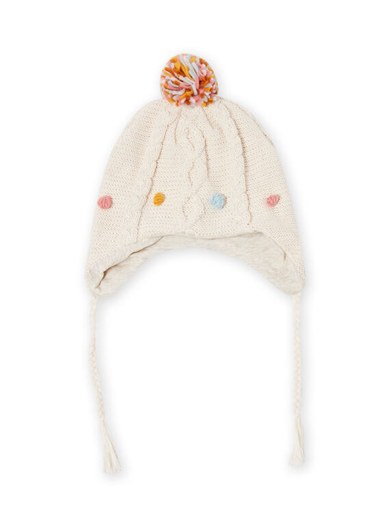 Gorro de punto crudo con borlas de colores para bebé niña MYISAUBON2 / 21WI0953BONA010