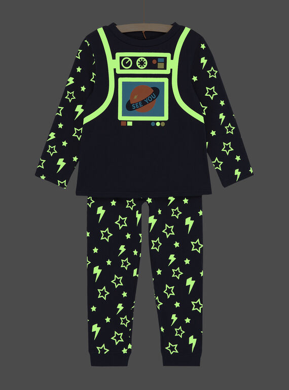 Pijama azul noche con estampado cósmico para niño SEGOPYJCOS / 23WH1243PYJ705