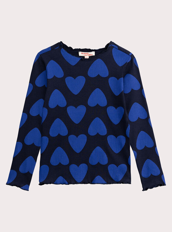 Camiseta estampada corazón azul para niña  VAJOUTEE2 / 24W901J3TML070