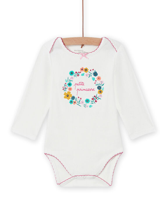 Body blanco con estampado de corona de flores para bebé niña MEFIBODPRI / 21WH13C4BDL001