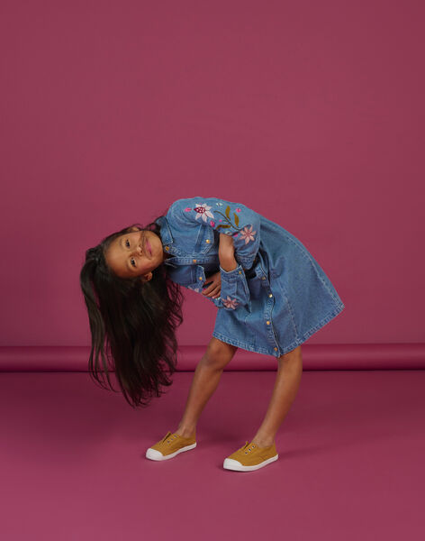 Vestido vaquero azul con bordado floral en las mangas RAMAGROB3 / 23S901T2ROBP272