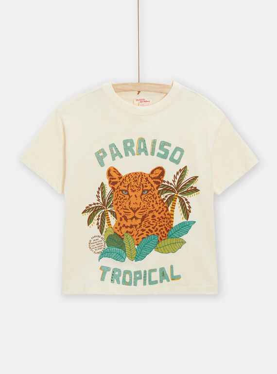 Camiseta de color crudo con estampado de jaguar para niño TOLITI2 / 24S902T3TMC005