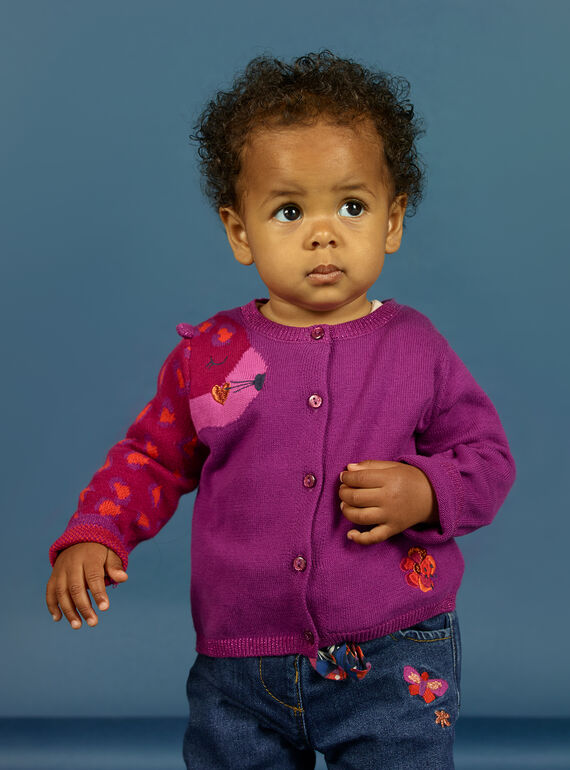 Cárdigan de punto violeta con estampado de leopardo para bebé niña MIPACAR / 21WG09H2CAR712