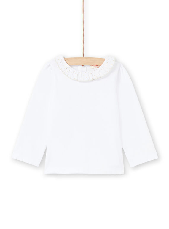 Camiseta de manga larga de color blanco con gorguera para bebé niña MIJOBRA1 / 21WG0911BRA000