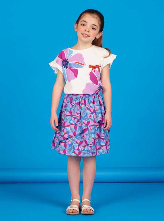 Falda de Lurex® y algodón, de color azul lavanda y rosa, con estampado floral y de rayas. LABLEJUP1 / 21S901J1JUPC208