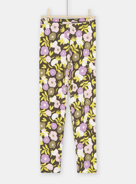Leggings caqui con estampado de flores para niña SYAKYOLEG / 23WI01I1CALI808