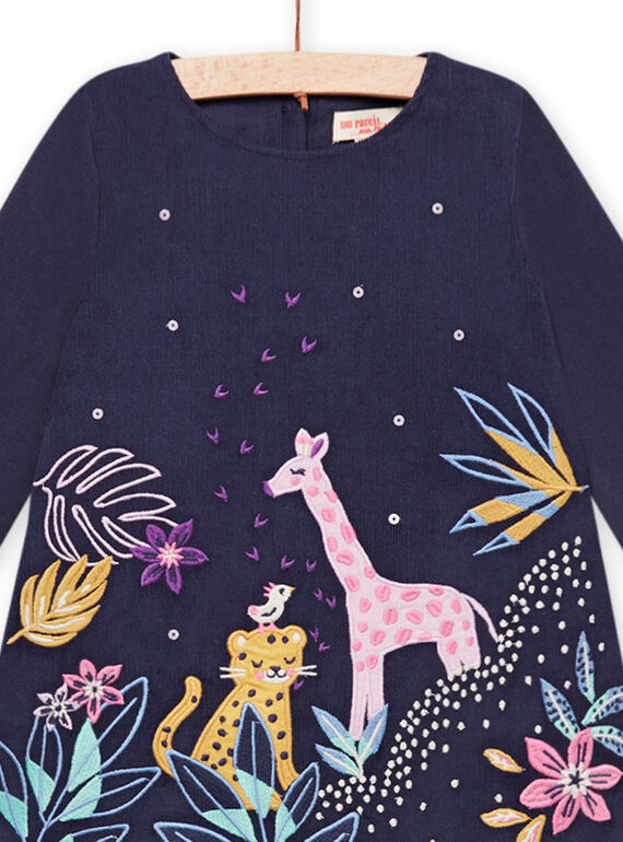 Vestido azul marino de terciopelo con estampado de la sabana bordada para bebé niña MIPLAROB1 / 21WG09O3ROBC202