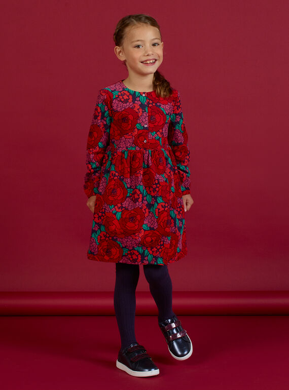 Vestido de manga larga de pana con estampado floral para niña MAFUNROB1 / 21W901M3ROBH703