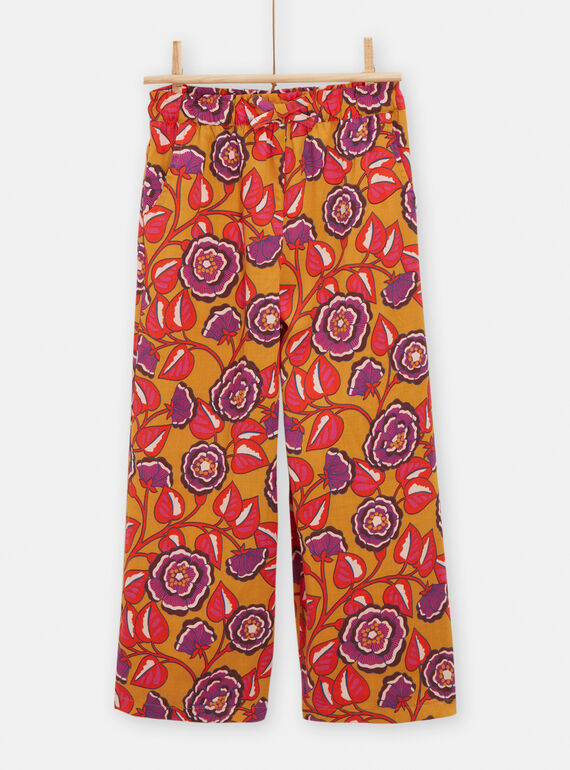 Pantalón fluido de color amarillo con estampado floral para niña TALIPANT / 24S901T1PAN107