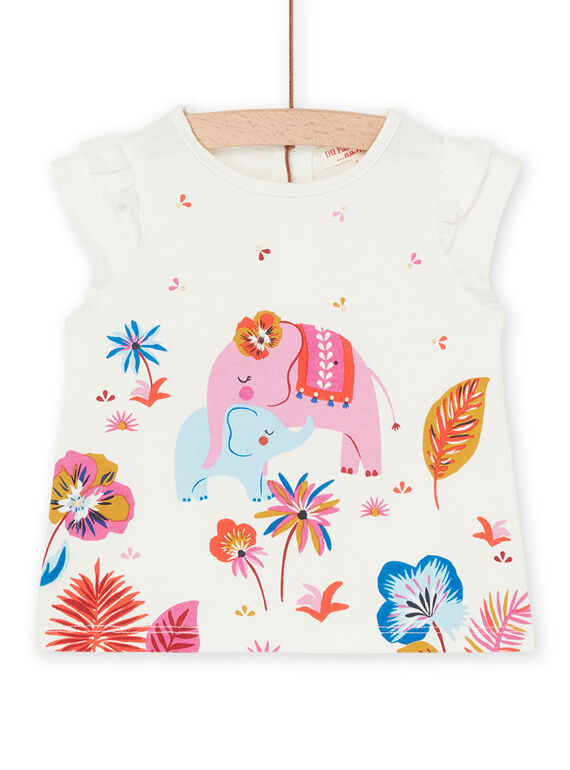 Camiseta crudo con estampado de elefantes y flores RIJUNTI / 23SG09U1TMC001