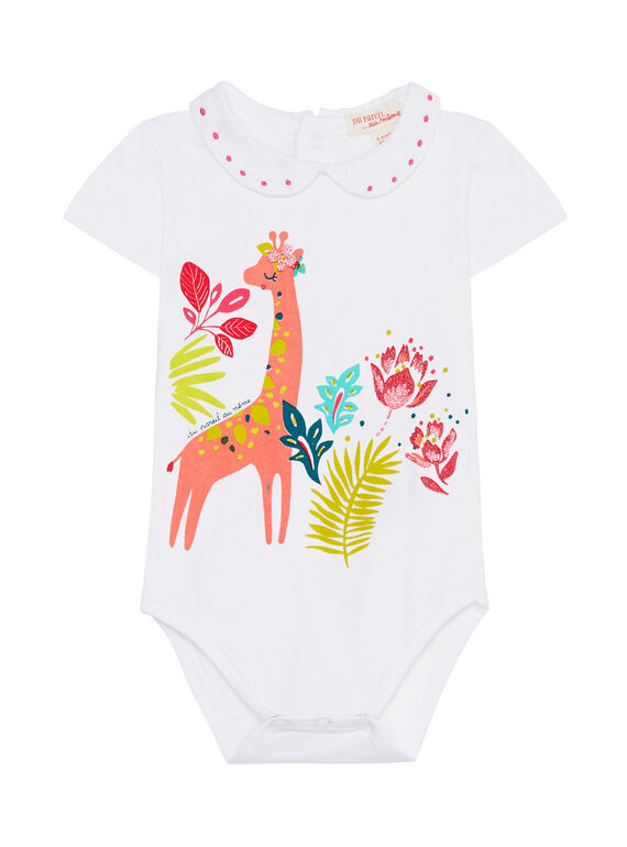 Body de color blanco con cuello de gasa para bebé niña JIBOBODY / 20SG09H1BOD000