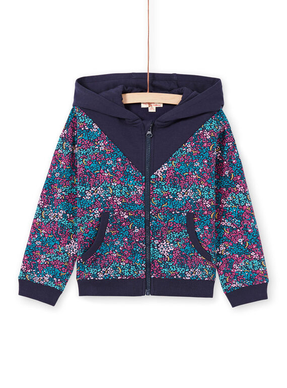 Sudadera de chándal con capucha y estampado floral de color azul noche para niña MAJOHAUJOG4 / 21W90114JGHC205