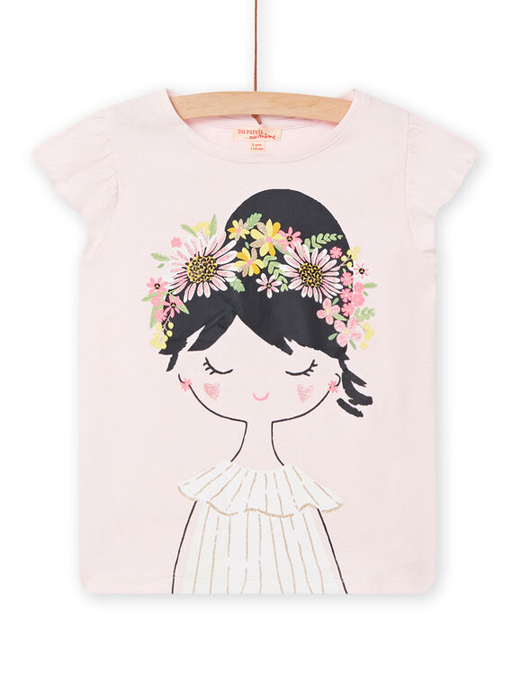 Camiseta rosa con estampado de niña y flores para niña NASOTI2 / 22S901Q4TMC321
