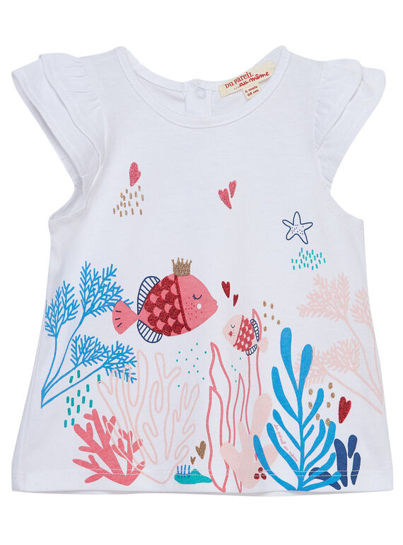 Camiseta de manga corta avolantada de color crudo para niña recién nacida JICEATI / 20SG09N1TMC000