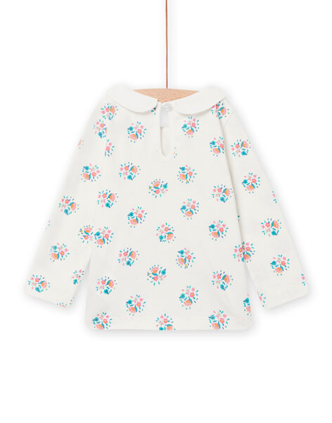 Camiseta de color crudo con estampado floral y cuello de pétalos para bebé niña NIGABRA / 22SG09O1BRA001