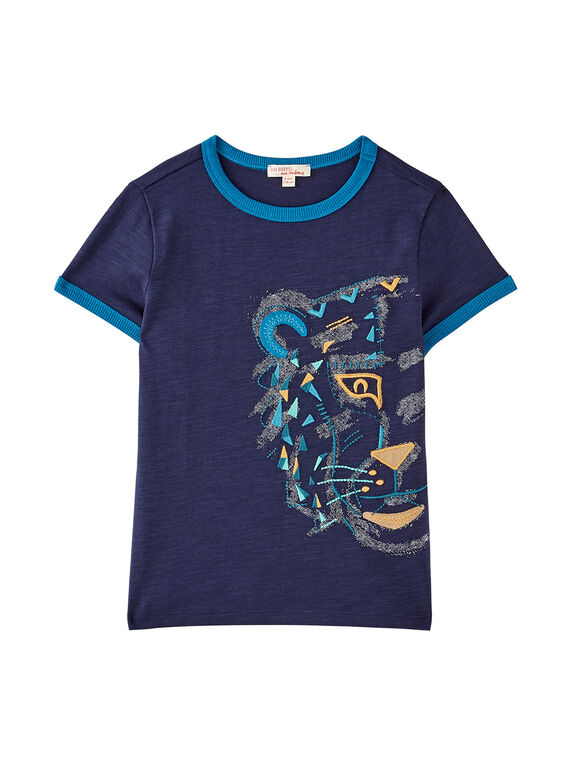 Camiseta de color azul marino con bordado con estampado de tigre para niño JOJATI2 / 20S902B2TMC705
