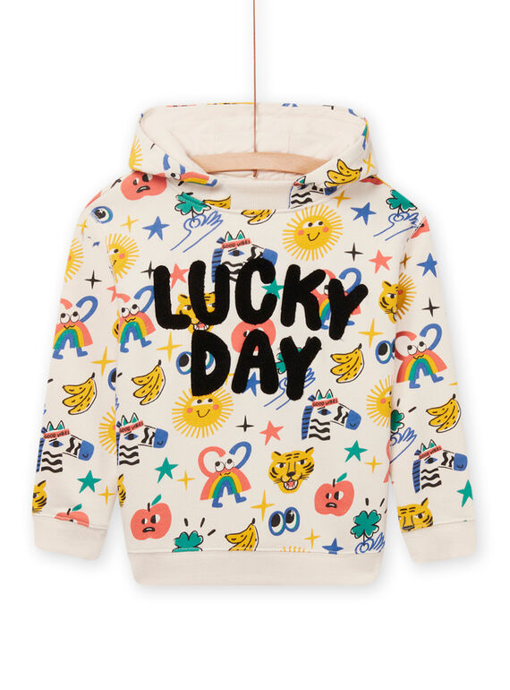 Sudadera beige con estampado de fantasía y texto texturizado para niño NOLUSWE / 22S902P1SWE007