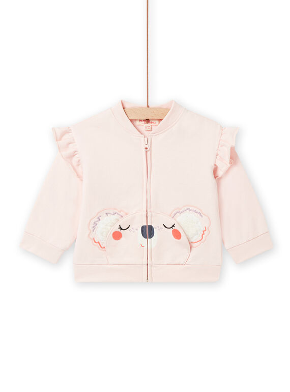 Cárdigan de color rosa con estampado de koala y detalles avolantados para bebé niña NIMOCAR2 / 22SG09N2CARD327