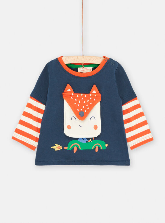 Camiseta azul ultramar con bolsillo de zorro para bebé niño SUKHOTEE3 / 23WG10Q1TML707