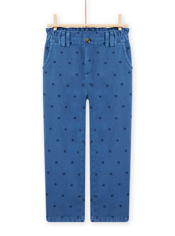Pantalón paperbag twill azul con estampado de fantasía para niña NAGAPANT / 22S901O1PANC220
