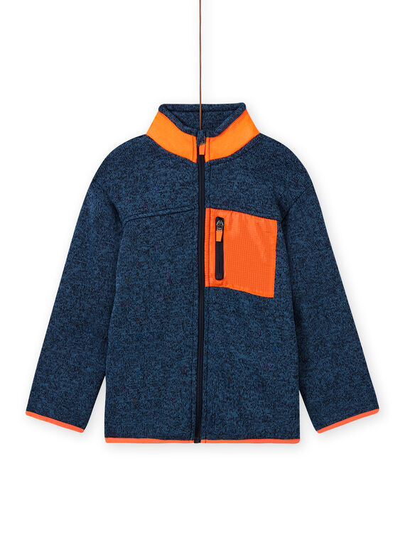 Cárdigan de color azul grisáceo jaspeado con detalles de color naranja para niño MOJOGITEK3 / 21W90213GIL219