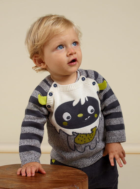 Jersey de color gris jaspeado con estampado de monstruo para recién nacido niño MUHIPUL / 21WG10U1PUL943