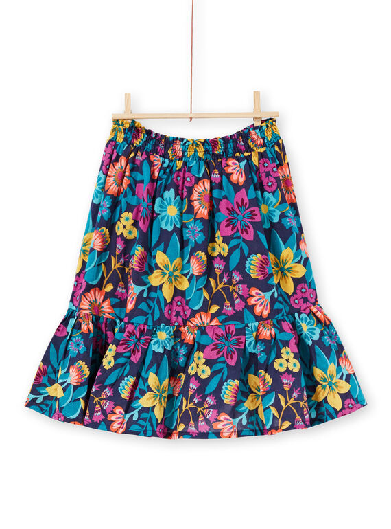 Falda larga de color azul con estampado de flores de colores, para niña LAMUMJUP2 / 21S901Z1JUPC211