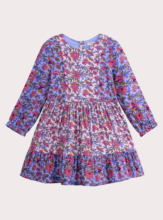 Vestido patchwork floral azul y rosa para niña VADAROB1 / 24W90122ROBH705