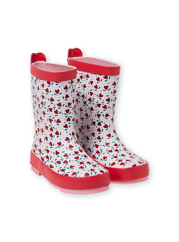Botas de agua blancas y rojas para niña LFBPHEARTS / 21KK3521D0C000