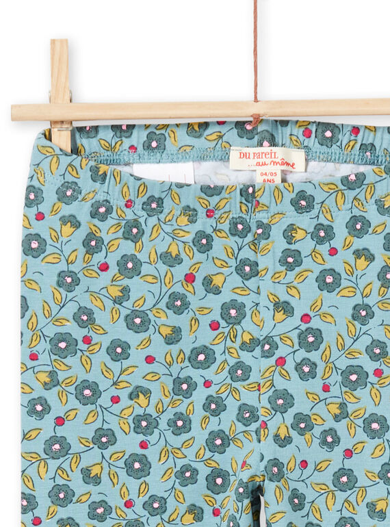 Leggings de color azul y caqui con estampado floral para niña MYAKALEG1 / 21WI01I1CAL612