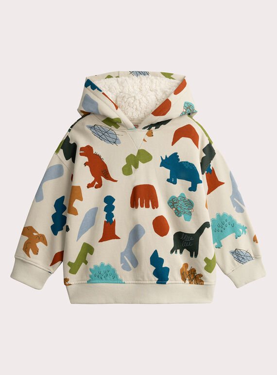 Sudadera con capucha ecru con estampado de dinosaurio para niño  VOKLISWE2 / 24W90242SWE632