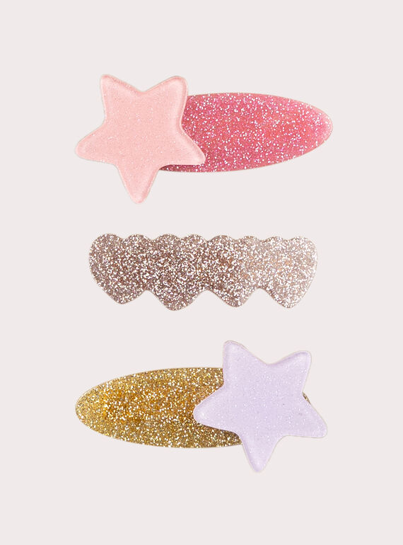 Lote de 3 barras de estrellas y corazones con lentejuelas para niña  VYAJOCLIC5 / 24WI01L8BRT030